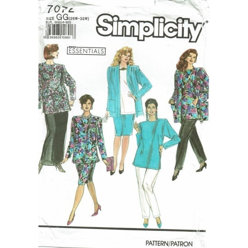 Simplicity Sewing Pattern 7072 Misses 26W-32W Skirt Pants Tunic Jacket Uncut FF